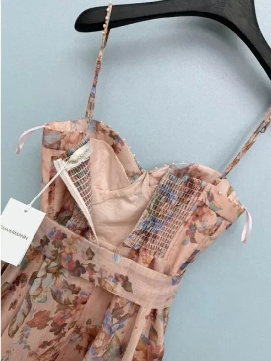 Zimmermann Peach Floral Midi Dress - Picture 4 of 7